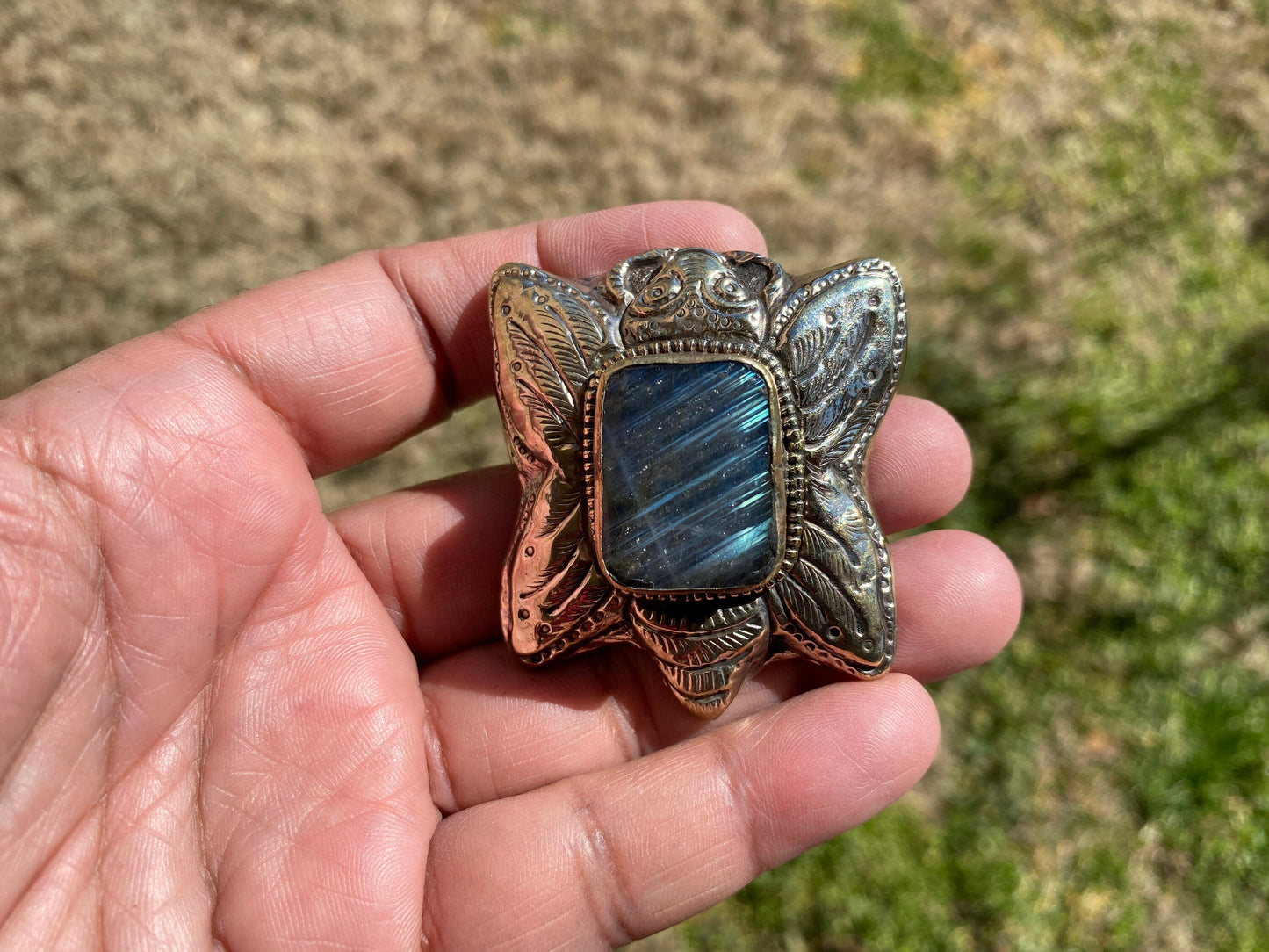 Natural Labradorite Tibetan Silver Pendant with Gemstone, Healing Crystal, Women Jewelry, Birthstone, Ethnic Jewelry, Natural Stone Pendant