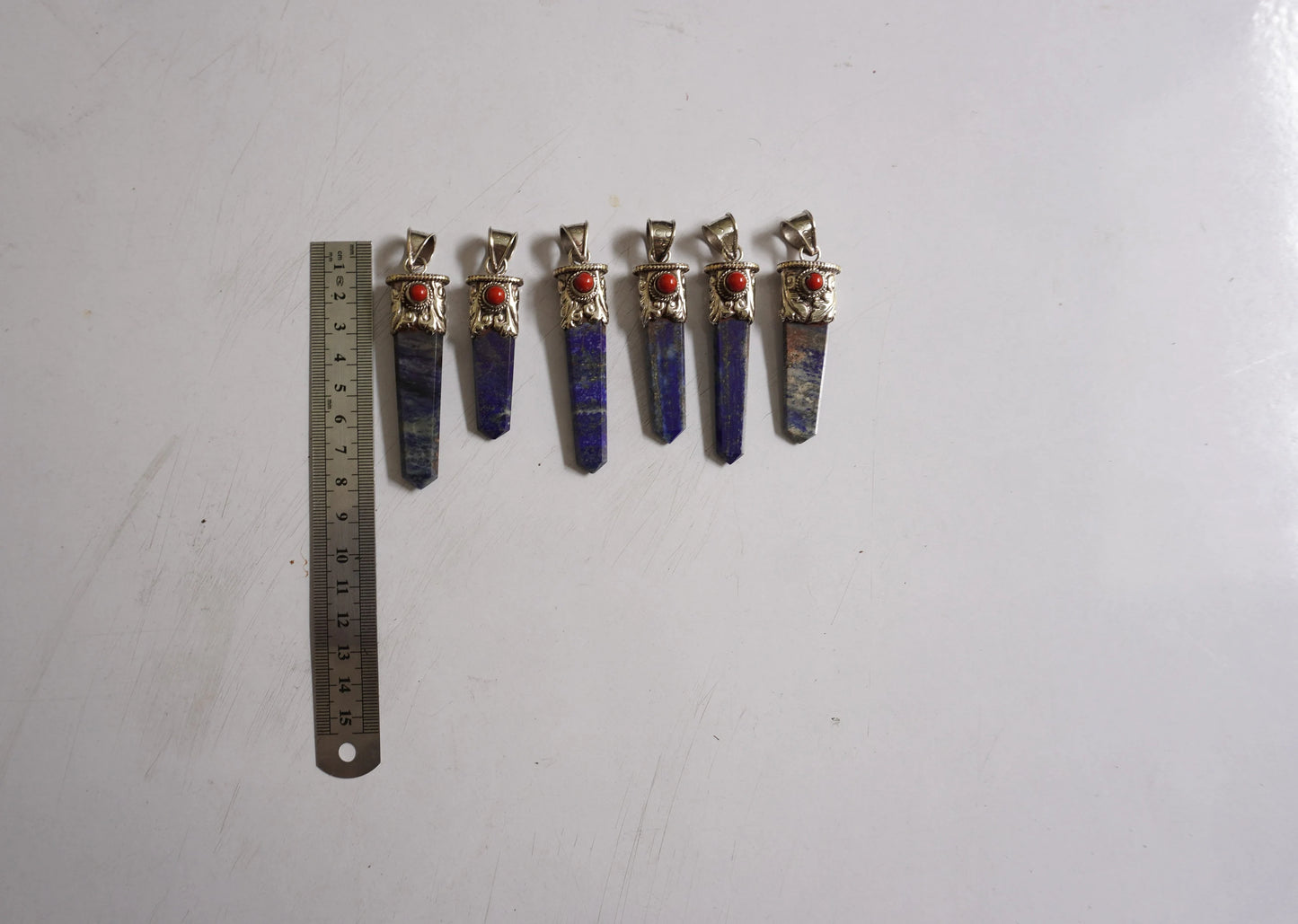 Lapis lazuli with Red Coral Tibetan Silver Pendant | Healing Jewelry, Nature-Inspired, Unisex Pointed Pendant for Daily Wear,Handmade Design