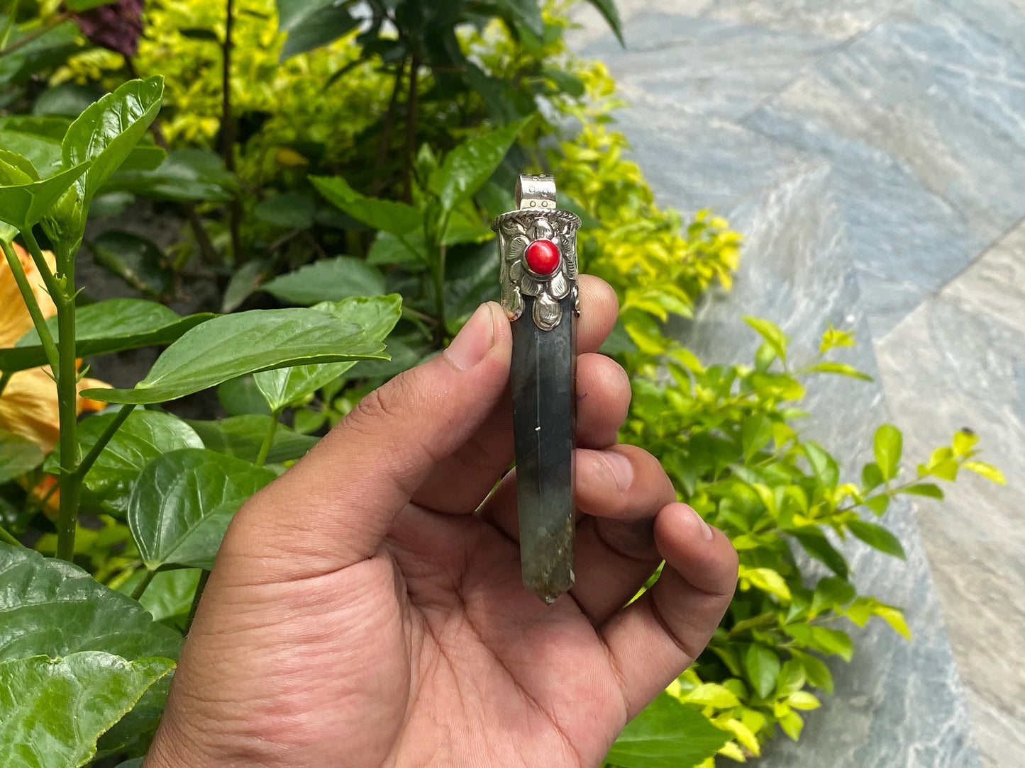 Healing Labradorite Pendant with Boho Charm, Daily wear pendant, Pointed Pendant, Coral adorned pendant.