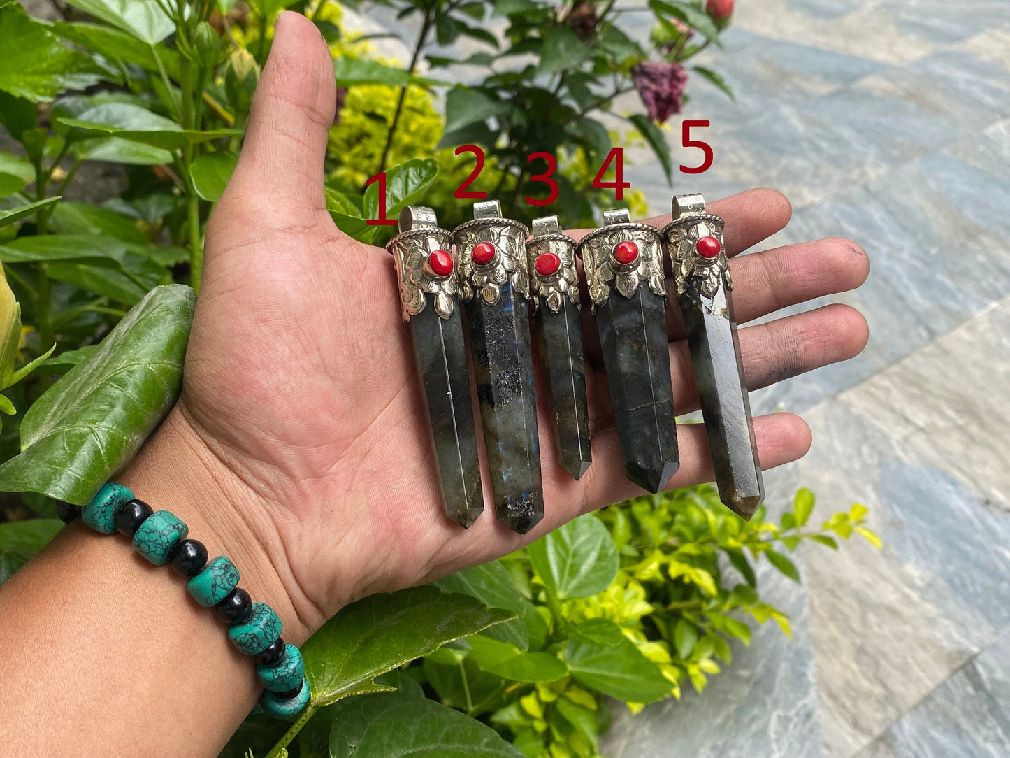 Healing Labradorite Pendant with Boho Charm, Daily wear pendant, Pointed Pendant, Coral adorned pendant.