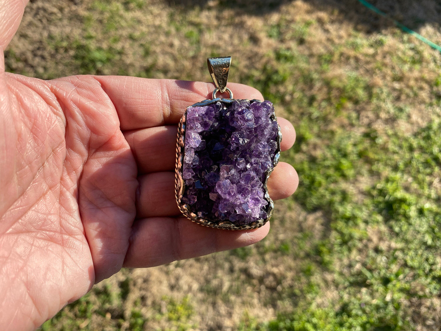 Raw Amethyst Druzy Natural Stone Tibetan Silver Pendant, Healing Pendant, Hill Tribe Women's Jewelry, Birthstone Pendant, Pendant Necklace