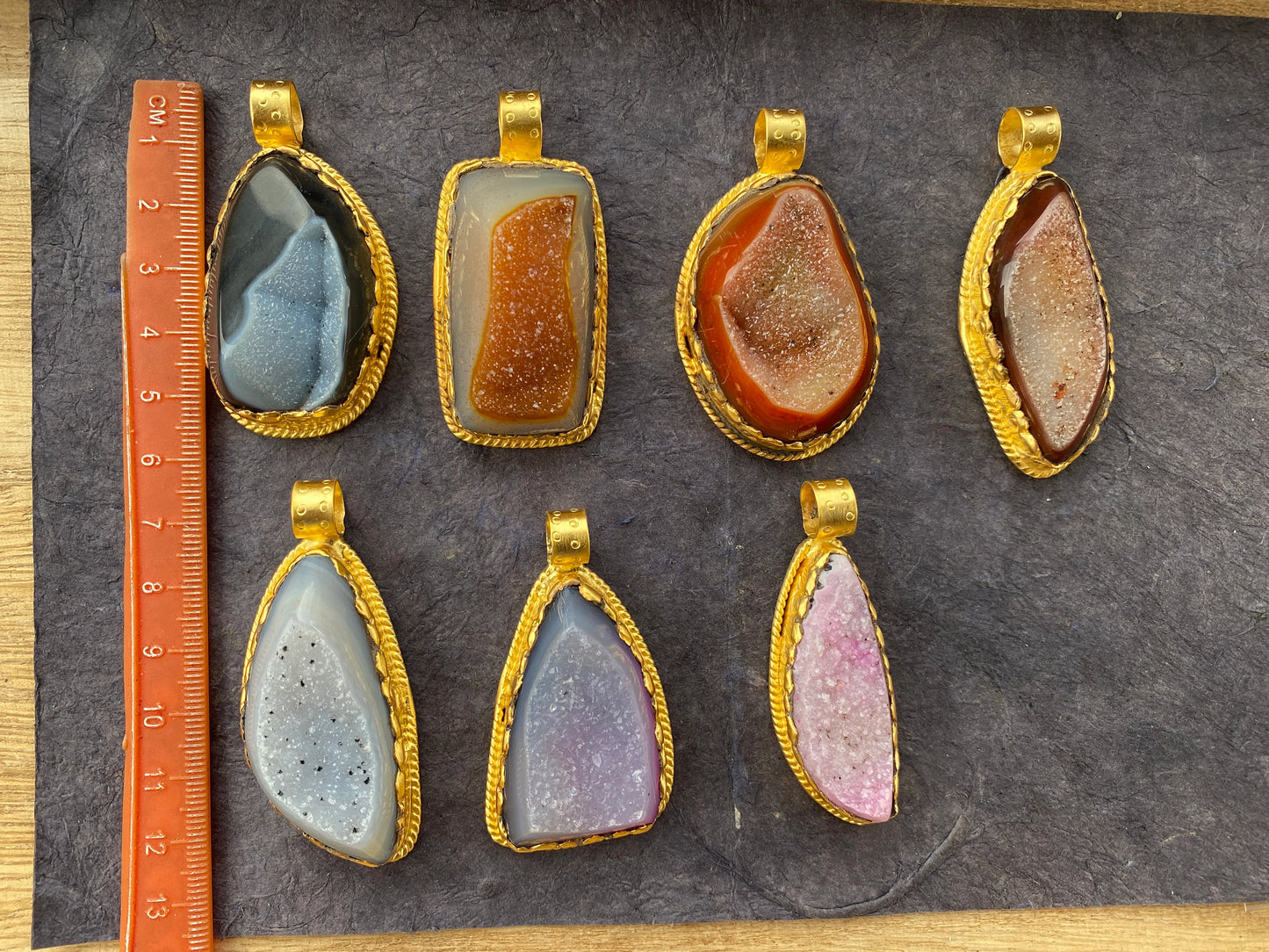Raw Agate Druzy Stone Non Tarnish Brushed Gold Overlay Pendant, Healing Pendant, Hill Tribe Women's Jewelry, Birthstone Pendant for Necklace