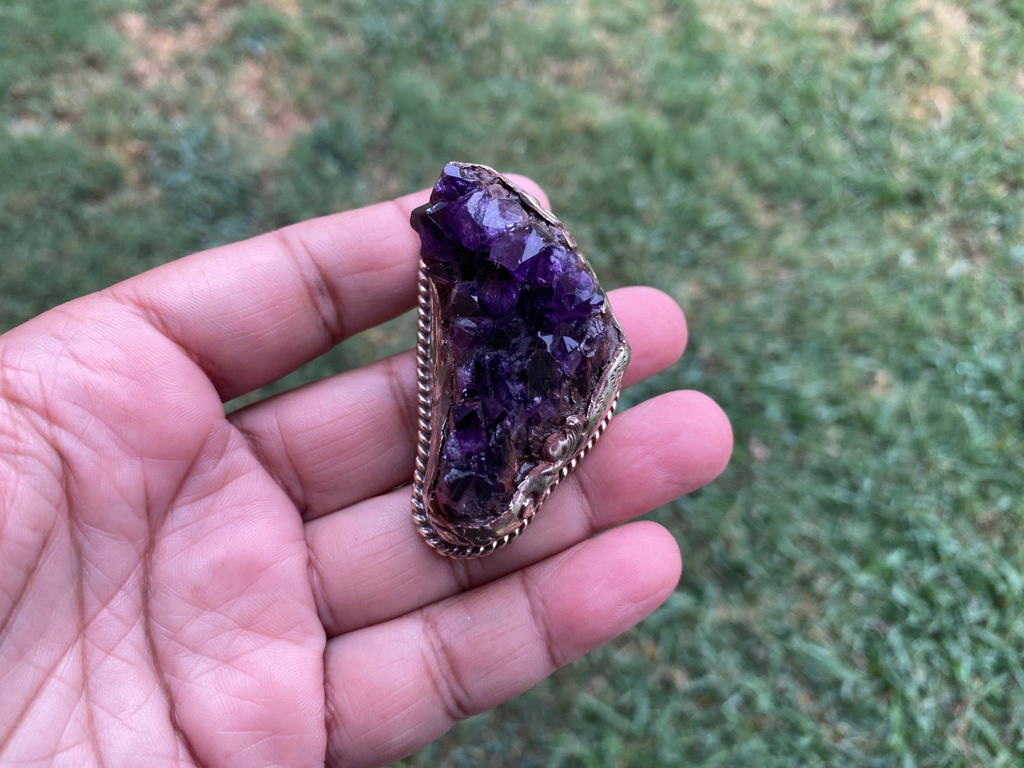 Raw Amethyst Druzy Natural Stone Tibetan Silver Pendant, Healing Pendant, Hill Tribe Women's Lustrous Jewelry, Elegance, Handcrafted Jewels