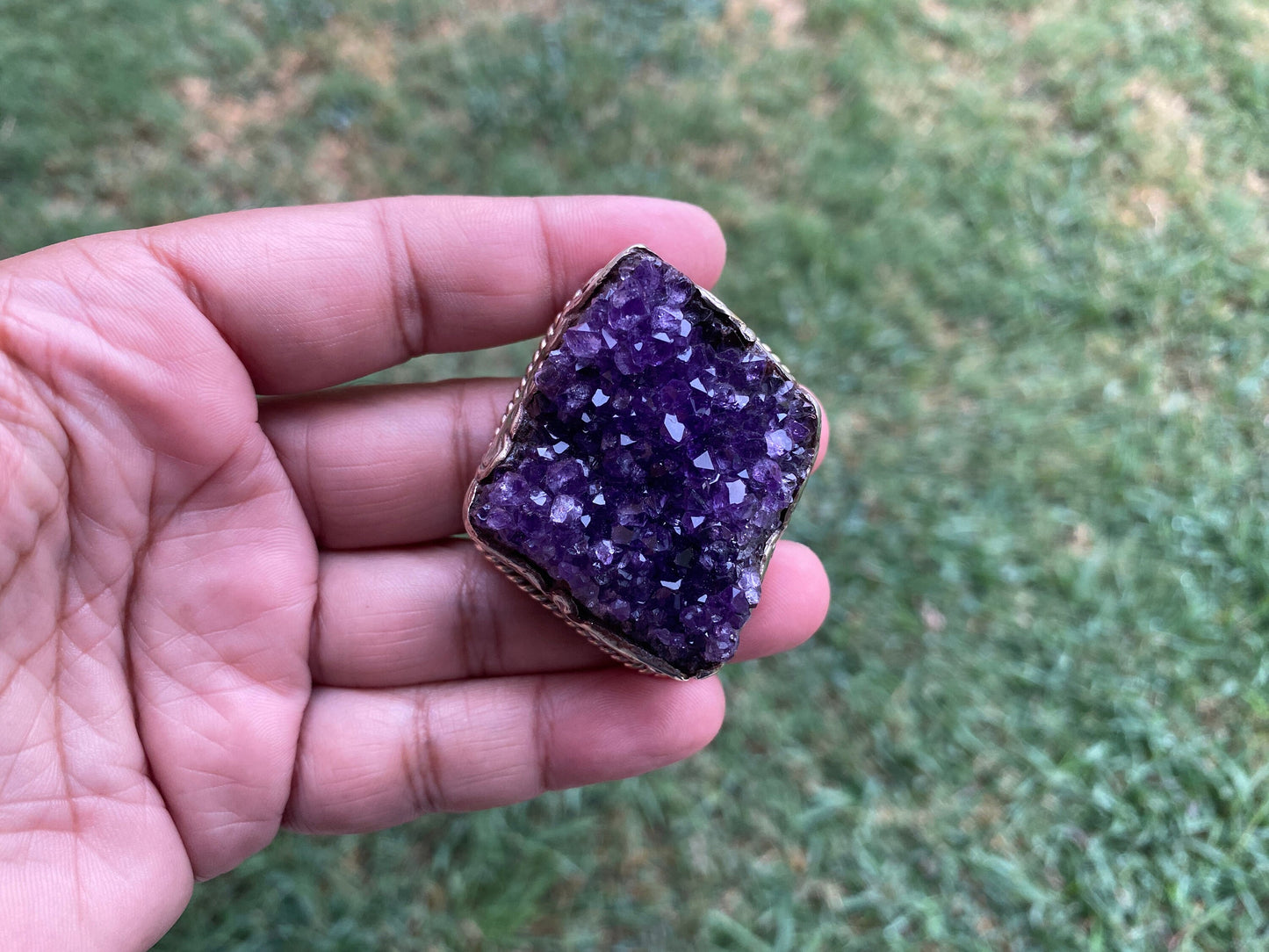 Raw Amethyst Druzy Natural Stone Tibetan Silver Pendant, Healing Pendant, Hill Tribe Women's Lustrous Jewelry, Elegance, Handcrafted Jewels