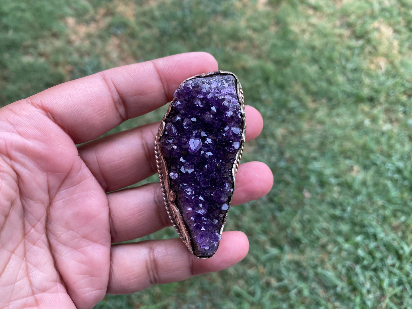 Raw Amethyst Druzy Natural Stone Tibetan Silver Pendant, Healing Pendant, Hill Tribe Women's Lustrous Jewelry, Elegance, Handcrafted Jewels
