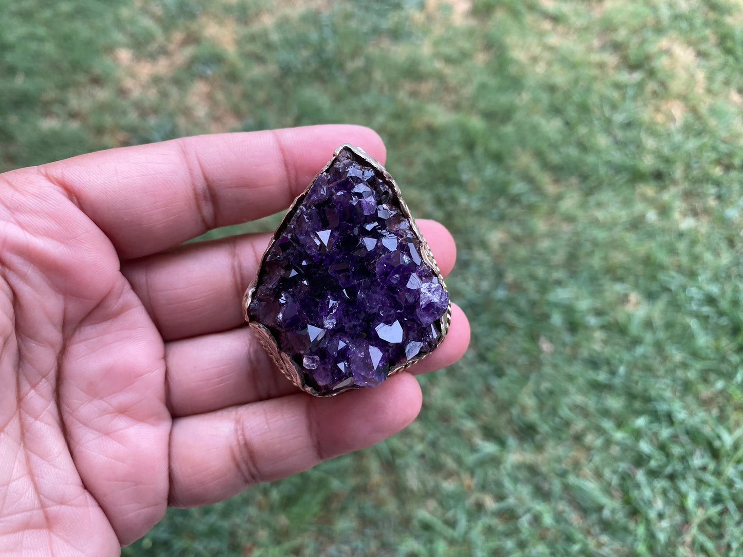 Raw Amethyst Druzy Natural Stone Tibetan Silver Pendant, Healing Pendant, Hill Tribe Women's Lustrous Jewelry, Elegance, Handcrafted Jewels