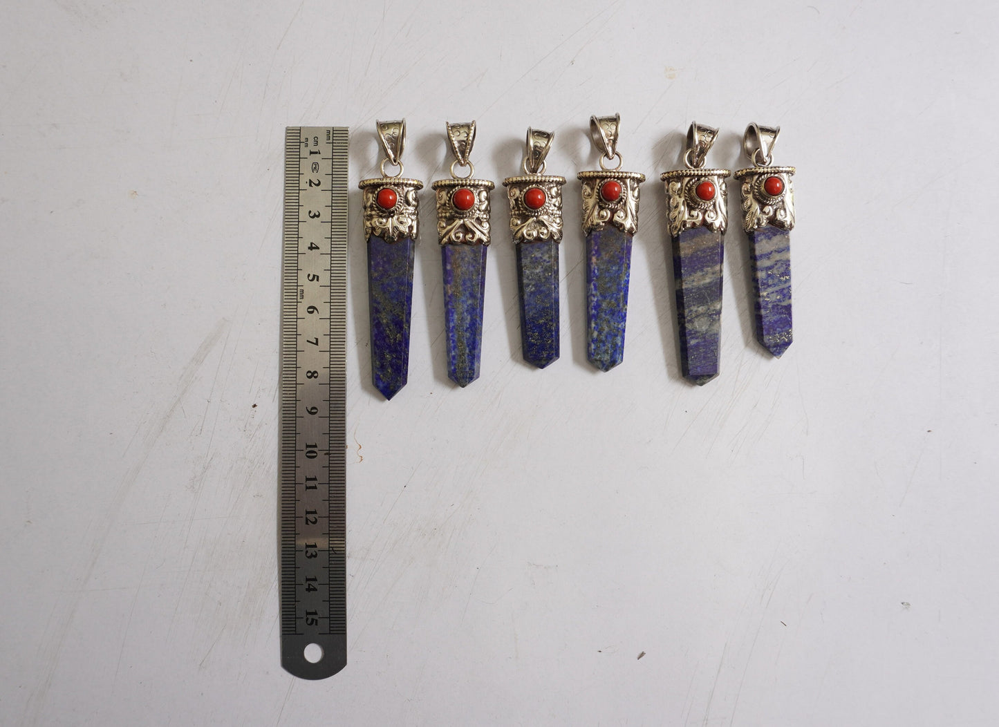 Lapis lazuli with Red Coral Tibetan Silver Pendant | Healing Pendant, Natural Gemstone, Unisex Pendant, Pointed Pendant, gift ideas