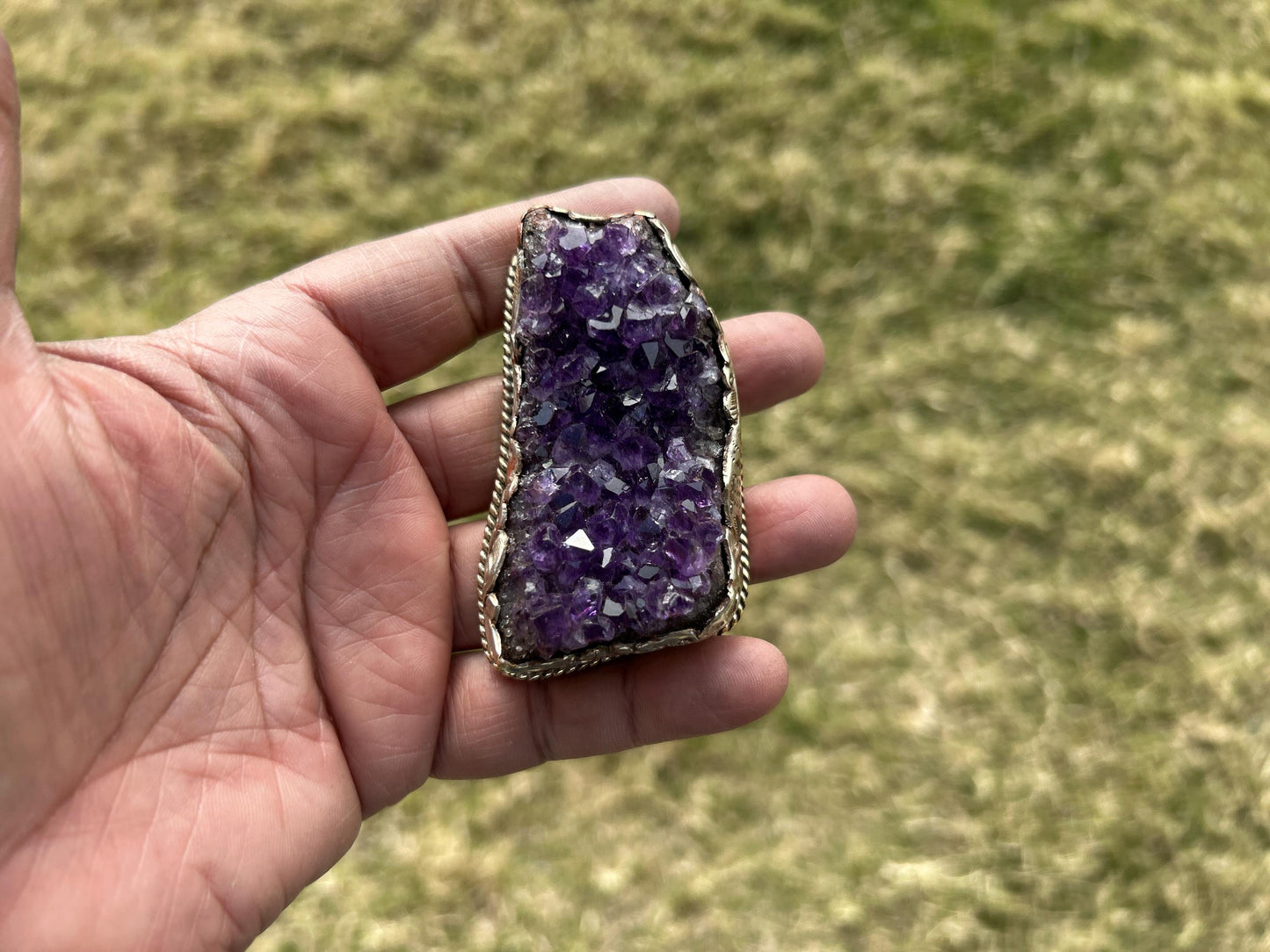 Heavy Large Raw Amethyst Natural Stone Tibetan Silver Pendant, Healing Stone Pendant for Necklace, Hill Tribe Jewelry, Birthstone Jewelry