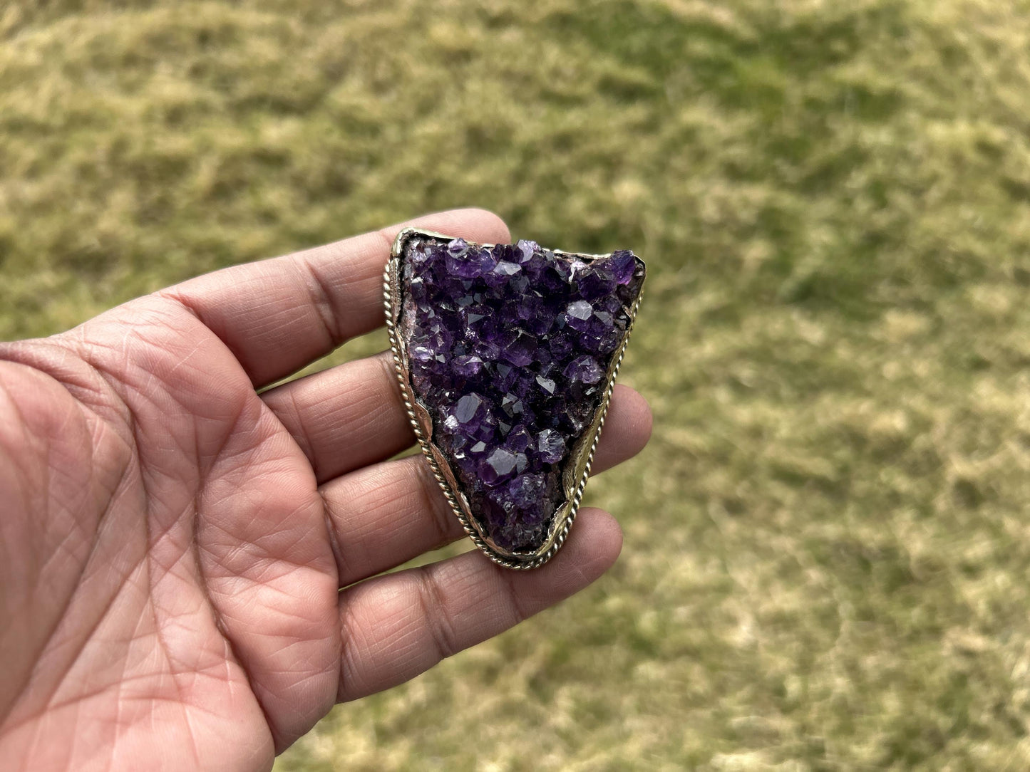 Heavy Large Raw Amethyst Natural Stone Tibetan Silver Pendant, Healing Stone Pendant for Necklace, Hill Tribe Jewelry, Birthstone Jewelry
