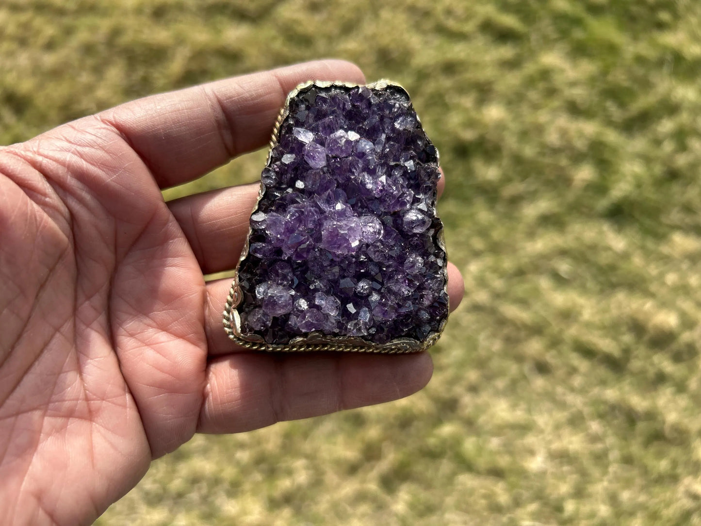 Heavy Large Raw Amethyst Druzy Natural Stone Tibetan Silver Pendant, Healing Pendant, Hill Tribe Jewelry, Birthstone Pendant, Clip Open Bail