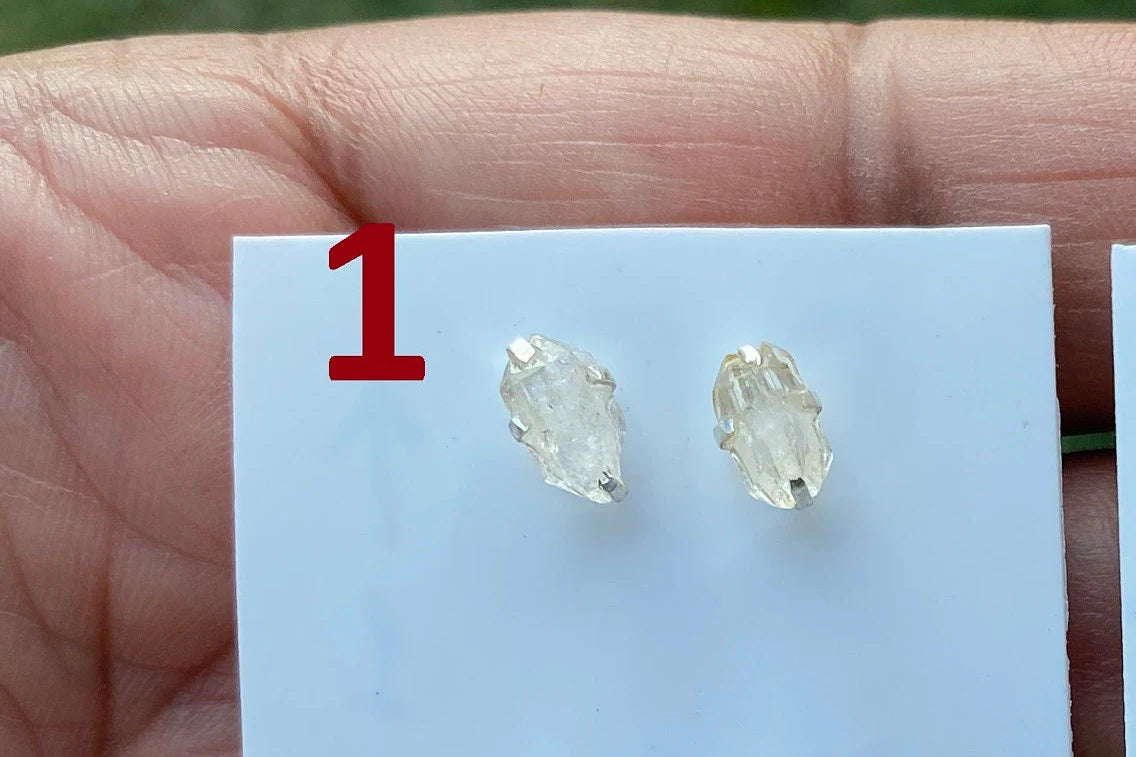 Herkimer Diamond Sterling Silver Earring, Raw Herkimer Earring, Raw Prong Set Stud Earring, April Birthstone, Christmas Gift, Stud Earring
