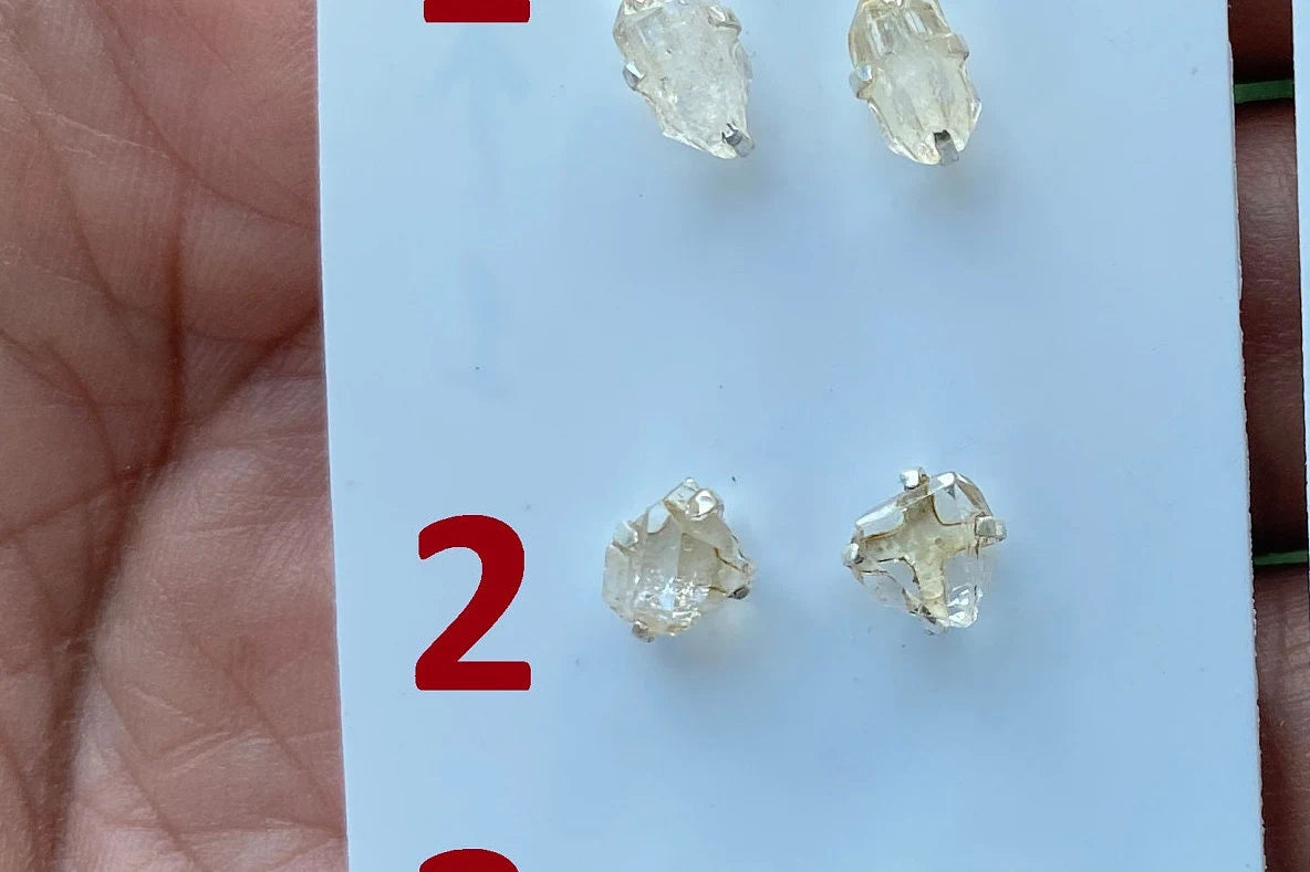 Herkimer Diamond Sterling Silver Earring, Raw Herkimer Earring, Raw Prong Set Stud Earring, April Birthstone, Christmas Gift, Stud Earring