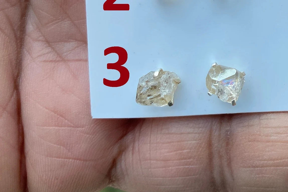 Herkimer Diamond Sterling Silver Earring, Raw Herkimer Earring, Raw Prong Set Stud Earring, April Birthstone, Christmas Gift, Stud Earring