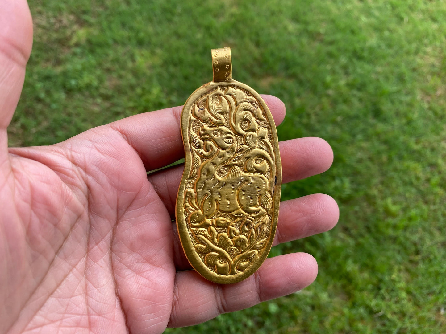 High Quality 18K Matte Gold Overlay Non Tarnish Large Eagle with Lady Face, Unisex Pendant, Tribal Jewelry, Himalayan Jewelry, Carved Animal