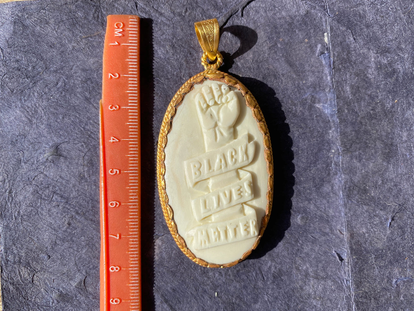 Black Lives Matter, High Quality 18K Matte Gold Overlay Non Tarnish, Hand carved Buffalo Bone Unisex Pendant, Support for Black People, BLM