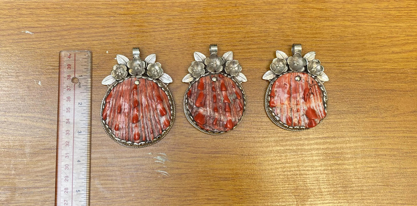 High Quality Spiny Oyster Shell Tibetan Silver Large Pendant, Bohemian Jewelry for Men or Women, Etheric Tibetan Jewlry, Healing Pendant