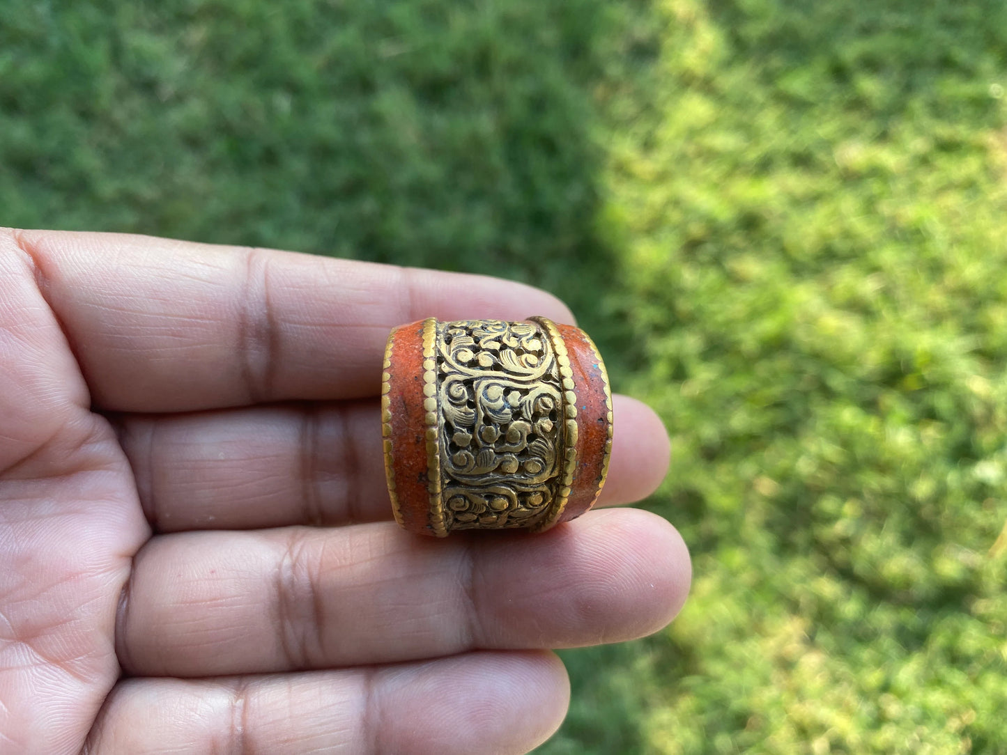 Small Agate Tibetan Bead Connector,Matte Gold Overlay, Bead for Chain Necklace, Himalayan Ethnic Bohemian Hill Tribe Jewelry Making Supplies