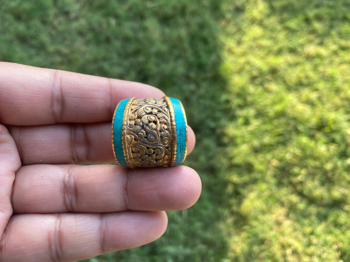 Small Agate Tibetan Bead Connector,Matte Gold Overlay, Bead for Chain Necklace, Himalayan Ethnic Bohemian Hill Tribe Jewelry Making Supplies