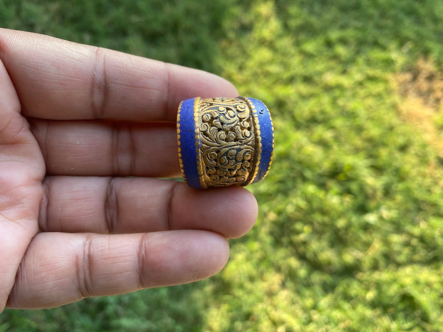 Small Agate Tibetan Bead Connector,Matte Gold Overlay, Bead for Chain Necklace, Himalayan Ethnic Bohemian Hill Tribe Jewelry Making Supplies