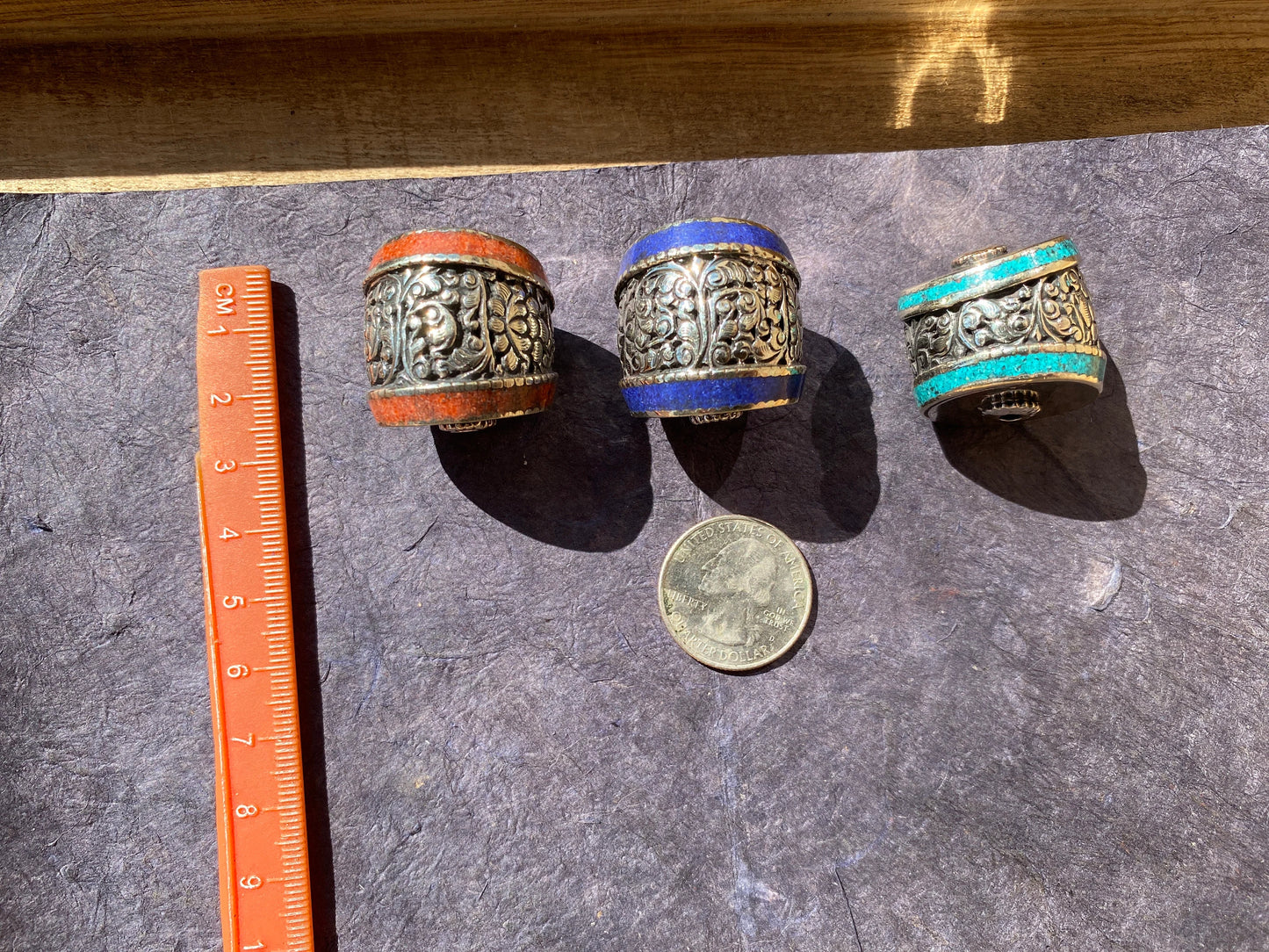 Himalayan Guru Beads, Tibetan Silver, Turquoise, Coral or Lapis Inlay, Beads for Necklace, Bracelet Charm, Mala, Center Bead, Hill Tribe