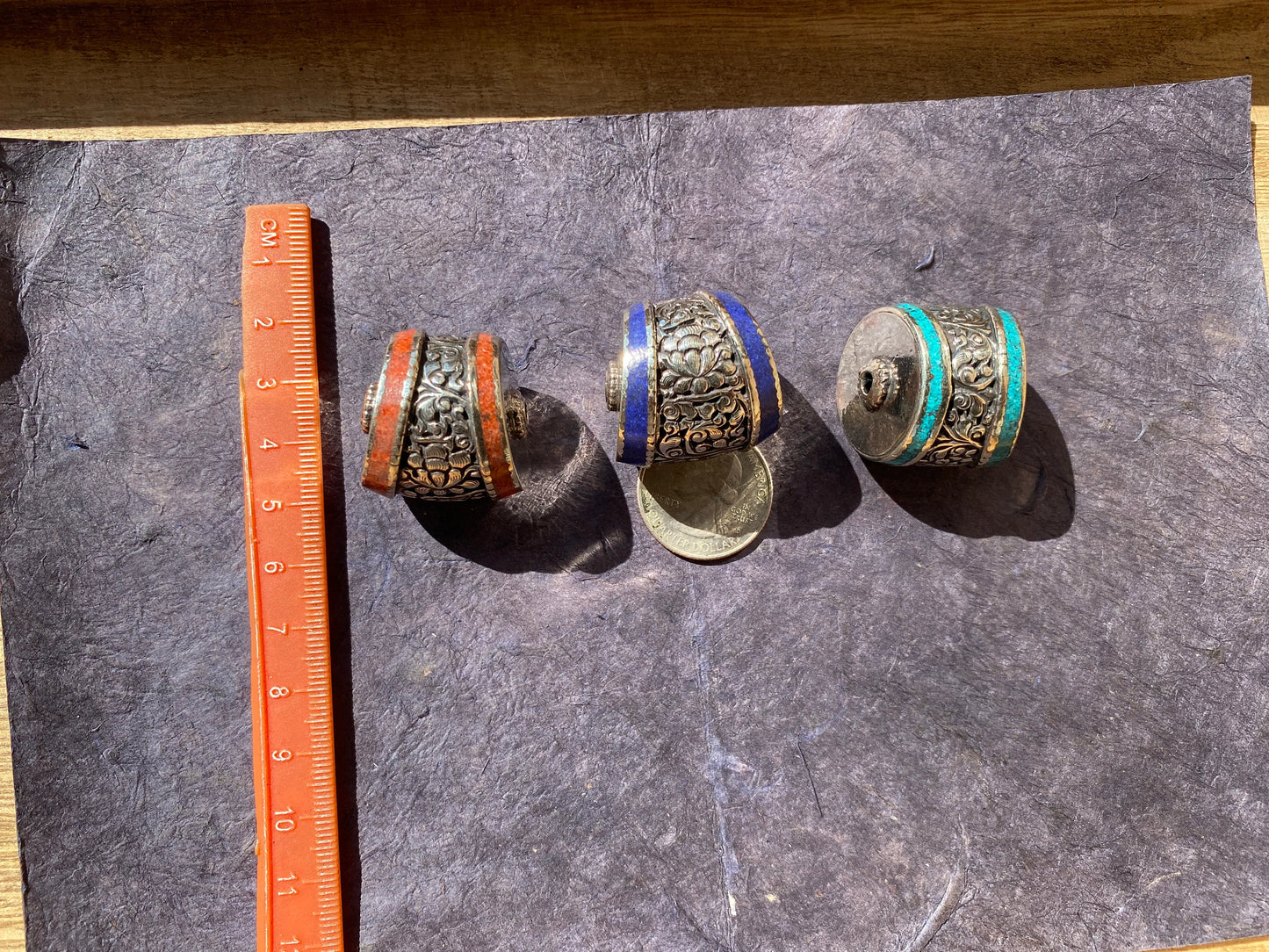 Himalayan Guru Beads, Tibetan Silver, Turquoise, Coral or Lapis Inlay, Beads for Necklace, Bracelet Charm, Mala, Center Bead, Hill Tribe