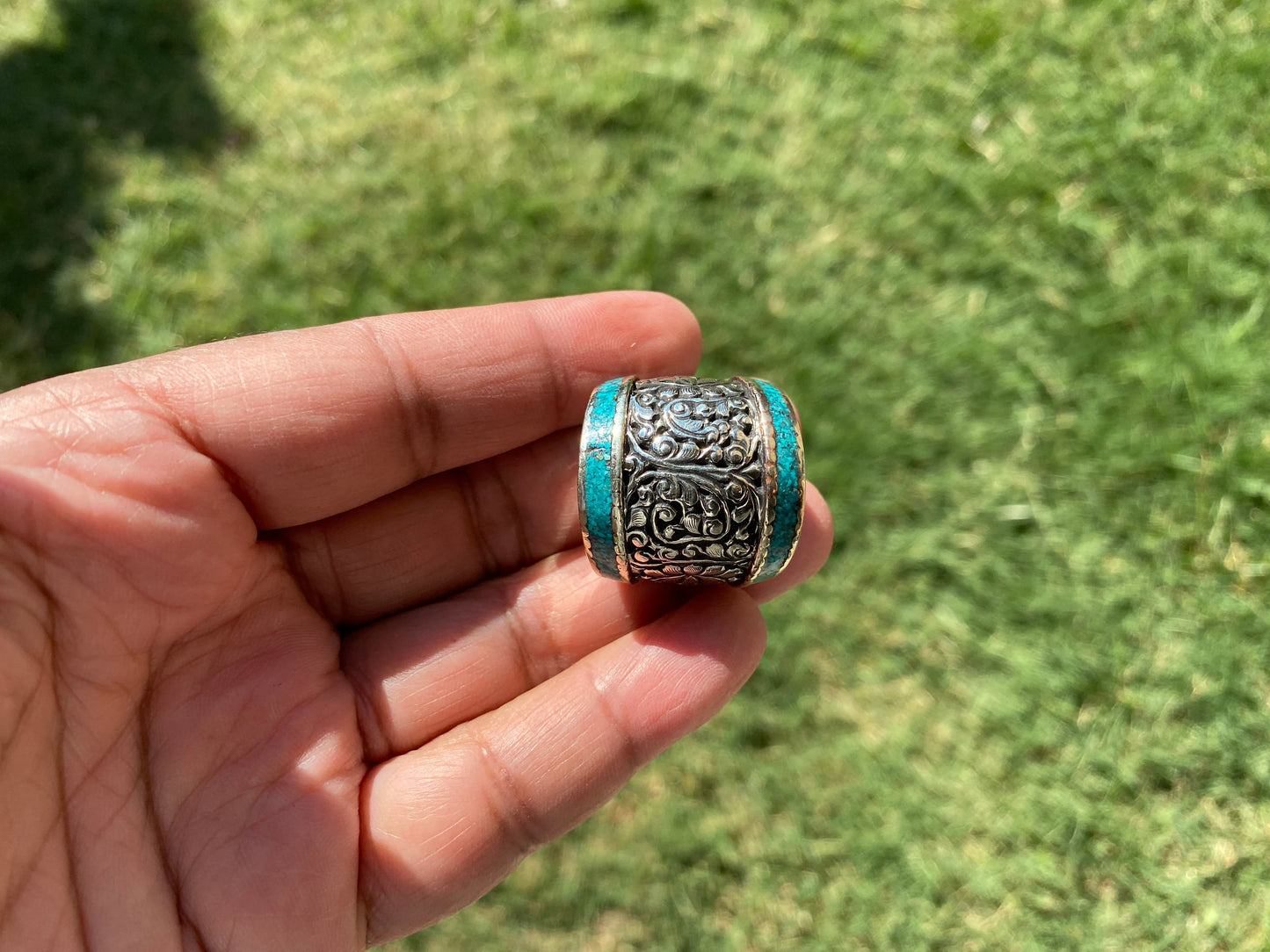 Himalayan Guru Beads, Tibetan Silver, Turquoise, Coral or Lapis Inlay, Beads for Necklace, Bracelet Charm, Mala, Center Bead, Hill Tribe