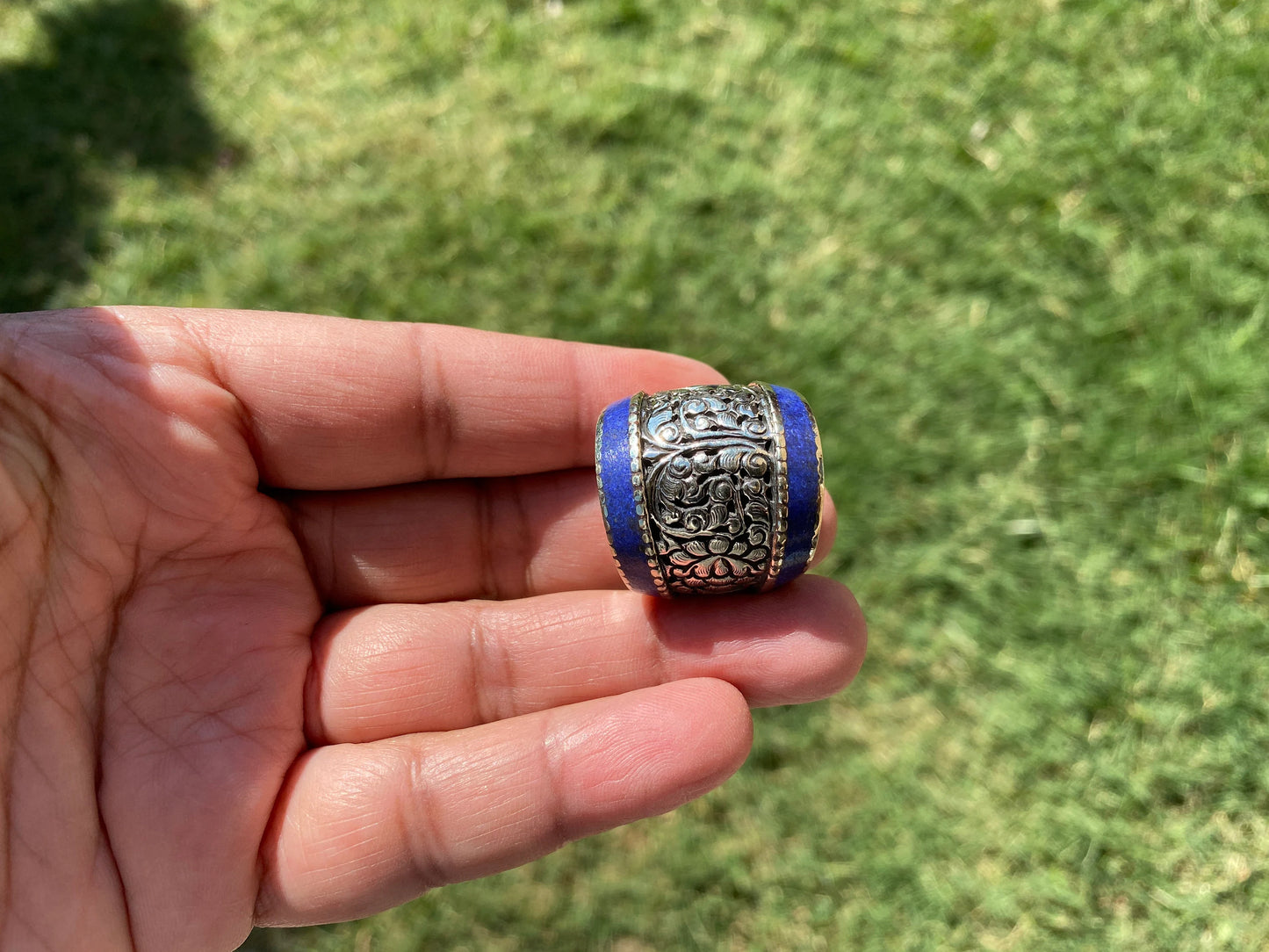 Himalayan Guru Beads, Tibetan Silver, Turquoise, Coral or Lapis Inlay, Beads for Necklace, Bracelet Charm, Mala, Center Bead, Hill Tribe
