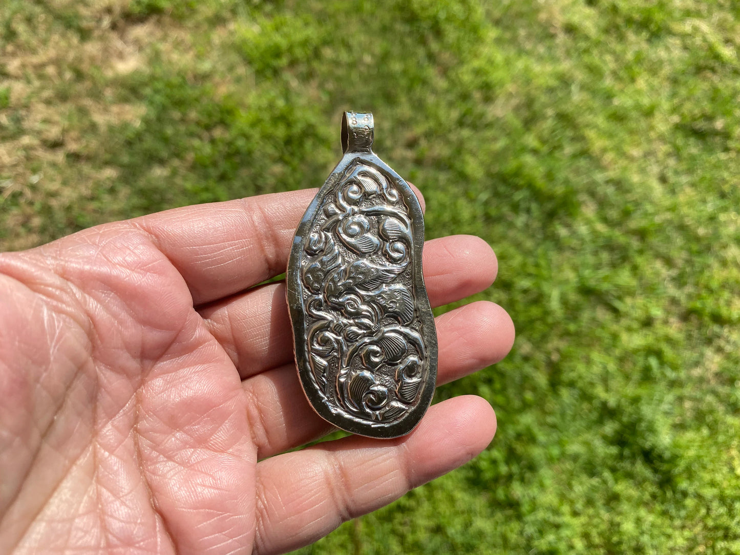 Hindu God Ganesh Carved Bone Tibetan Silver Pendant, Buffalo Bone, Yoga Pendant, Ethnic Jewelry, Tribal, Spiritual Pendant for Men or Women