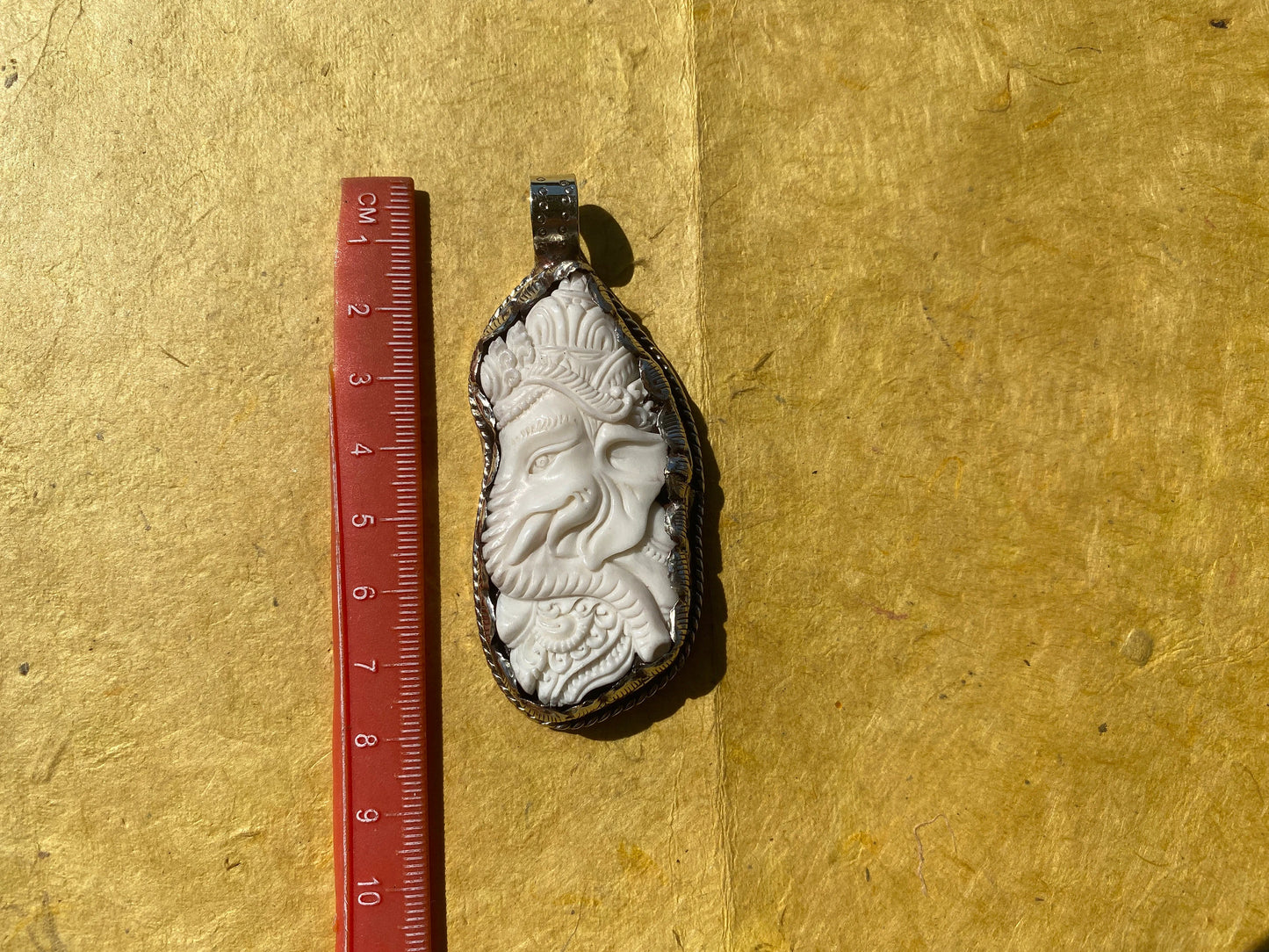 Hindu God Ganesh Carved Bone Tibetan Silver Pendant, Buffalo Bone, Yoga Pendant, Ethnic Jewelry, Tribal, Spiritual Pendant for Men or Women