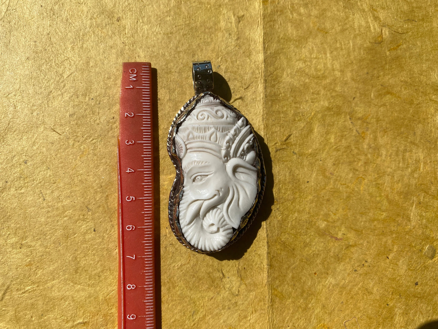 Hindu God Ganesh Carved Bone Tibetan Silver Pendant, Buffalo Bone, Yoga Pendant, Ethnic Jewelry, Tribal, Spiritual Pendant for Men or Women