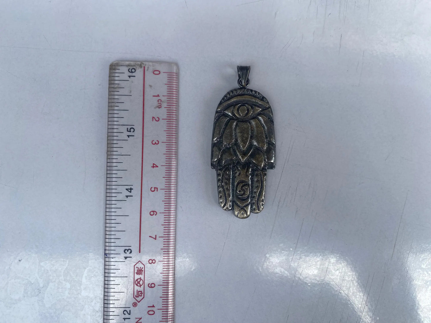 Holy Hand of Fatima Silver Overlay Brass Pendant, Hamsa Jewelry, Spiritual Pendant, Protection Charm, Lucky Amulet, Hand Jewelry.