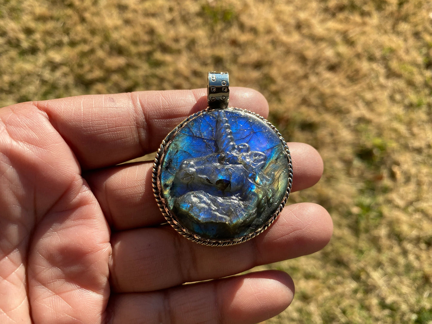 Hand Carved Unicorn Labradorite Tibetan Silver Pendant, Horse Pendant, Labradorite Unicorn, Healing Crystal, Animal Pendant, Animal Jewelry