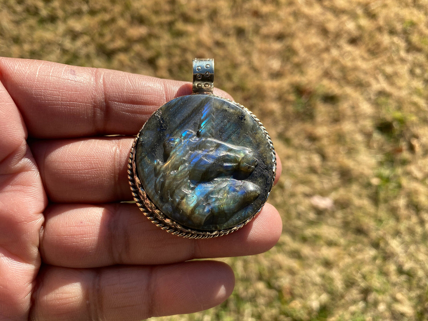Hand Carved Unicorn Labradorite Tibetan Silver Pendant, Horse Pendant, Labradorite Unicorn, Healing Crystal, Animal Pendant, Animal Jewelry