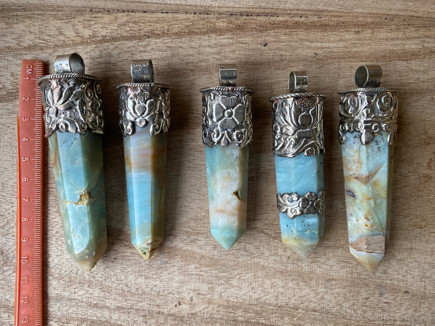 Huge Pointed Amazonite Crystal Tibetan Silver Pendant, Unique Design, Healing Point Crystal, Obelisk Crystal, Balancing Gem, Unique Jewelry