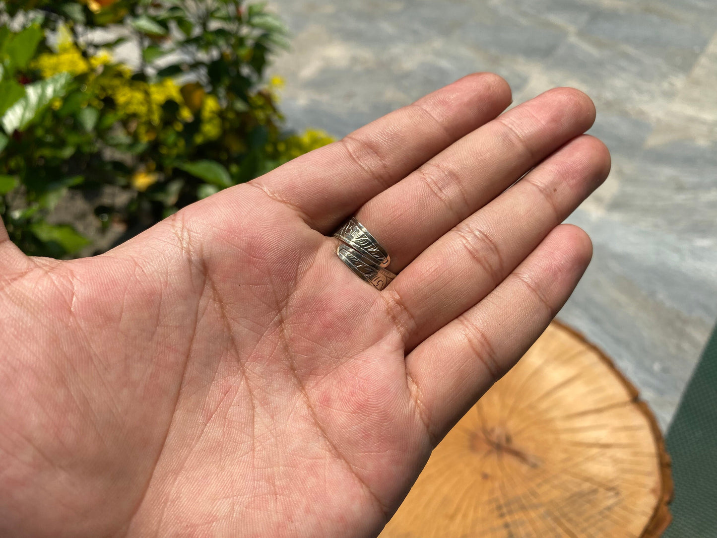 Indian Chief Carving on Buffalo Bone, Tibetan Silver Ring, Adjustable ring.