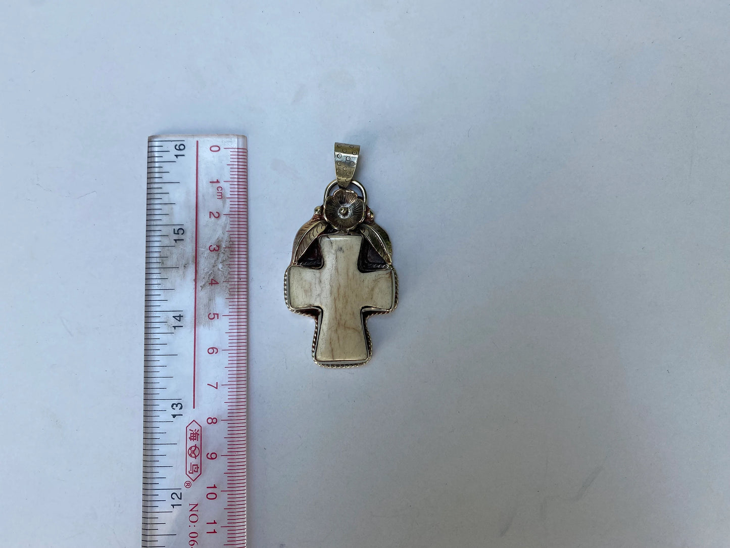 Intricately Designed Buffalo Bone Cross with Tibetan Silver Floral Accents, Trending Cross Pendant