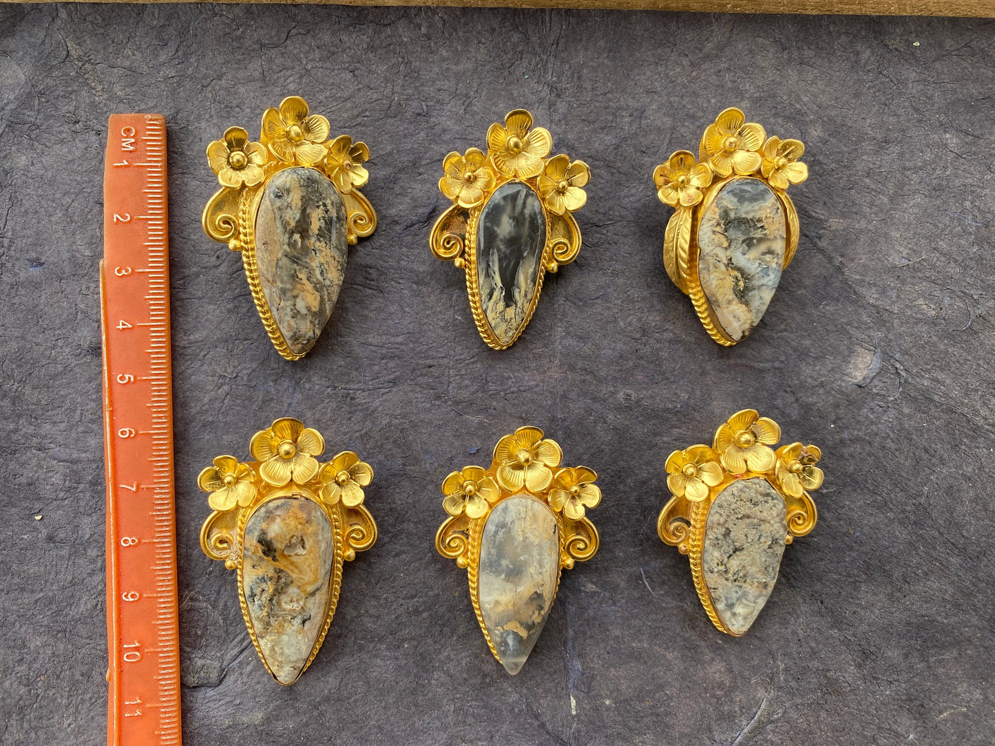 Jasper Brushed Gold Overlay Non Tarnish Small Natural Jasper Pendant, Flower Design, Unique Jewelry For Nature Lover, Natural Stone Pendant