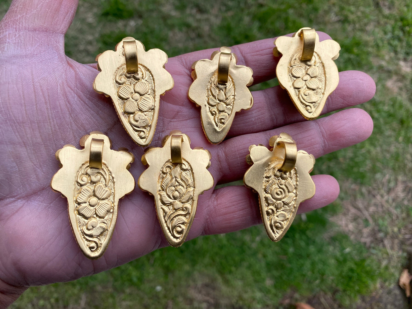 Jasper Brushed Gold Overlay Non Tarnish Small Natural Jasper Pendant, Flower Design, Unique Jewelry For Nature Lover, Natural Stone Pendant