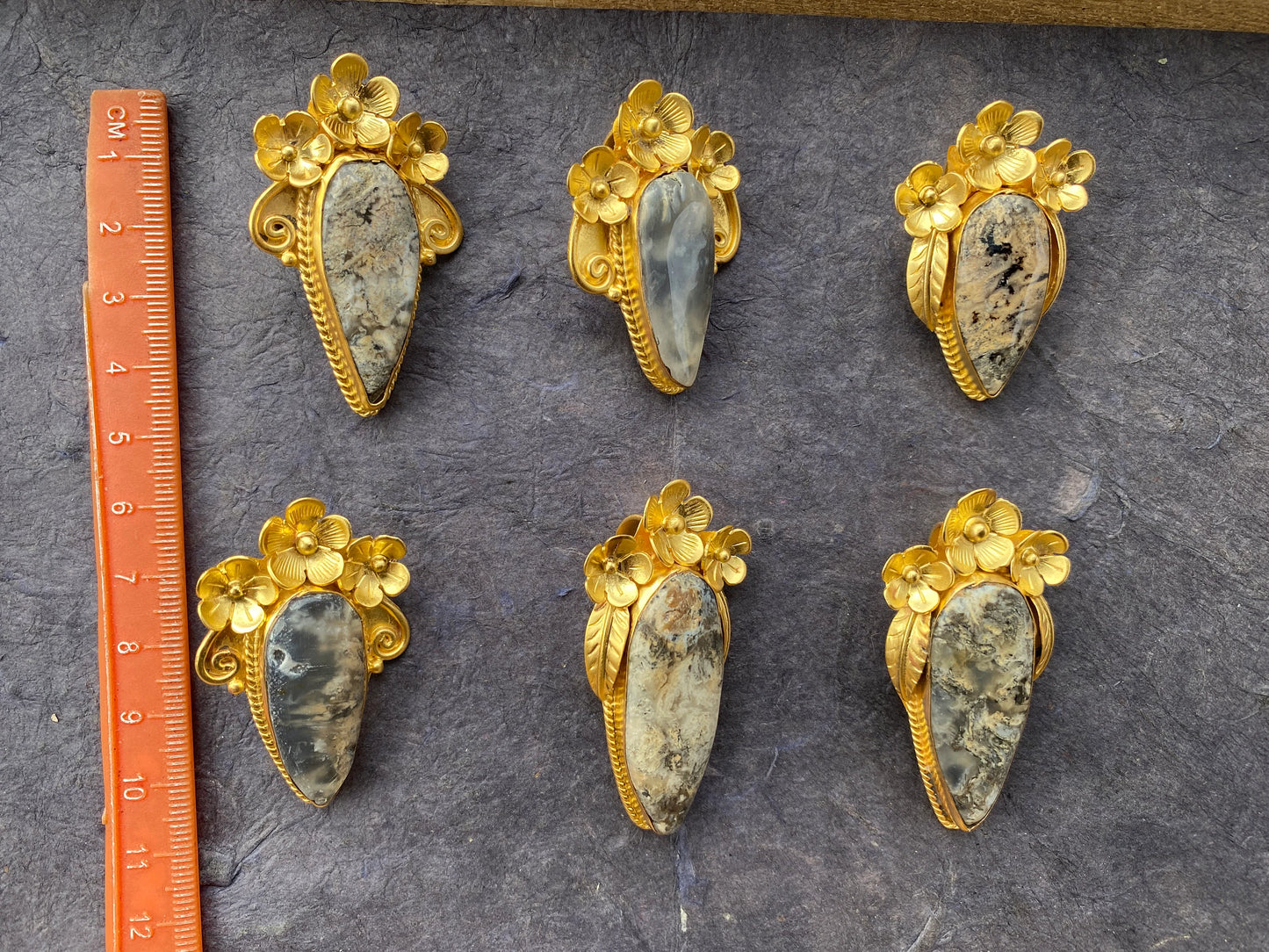 Jasper Gold Overlay Non Tarnish Small Pendant with Natural Jasper, Flower Design, Unique Jewelry For Nature Lover, Natural Stone Pendant