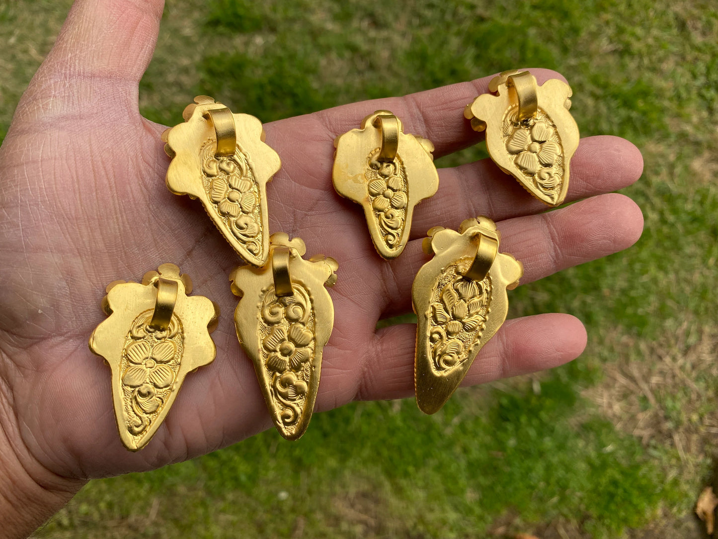 Jasper Gold Overlay Non Tarnish Small Pendant with Natural Jasper, Flower Design, Unique Jewelry For Nature Lover, Natural Stone Pendant
