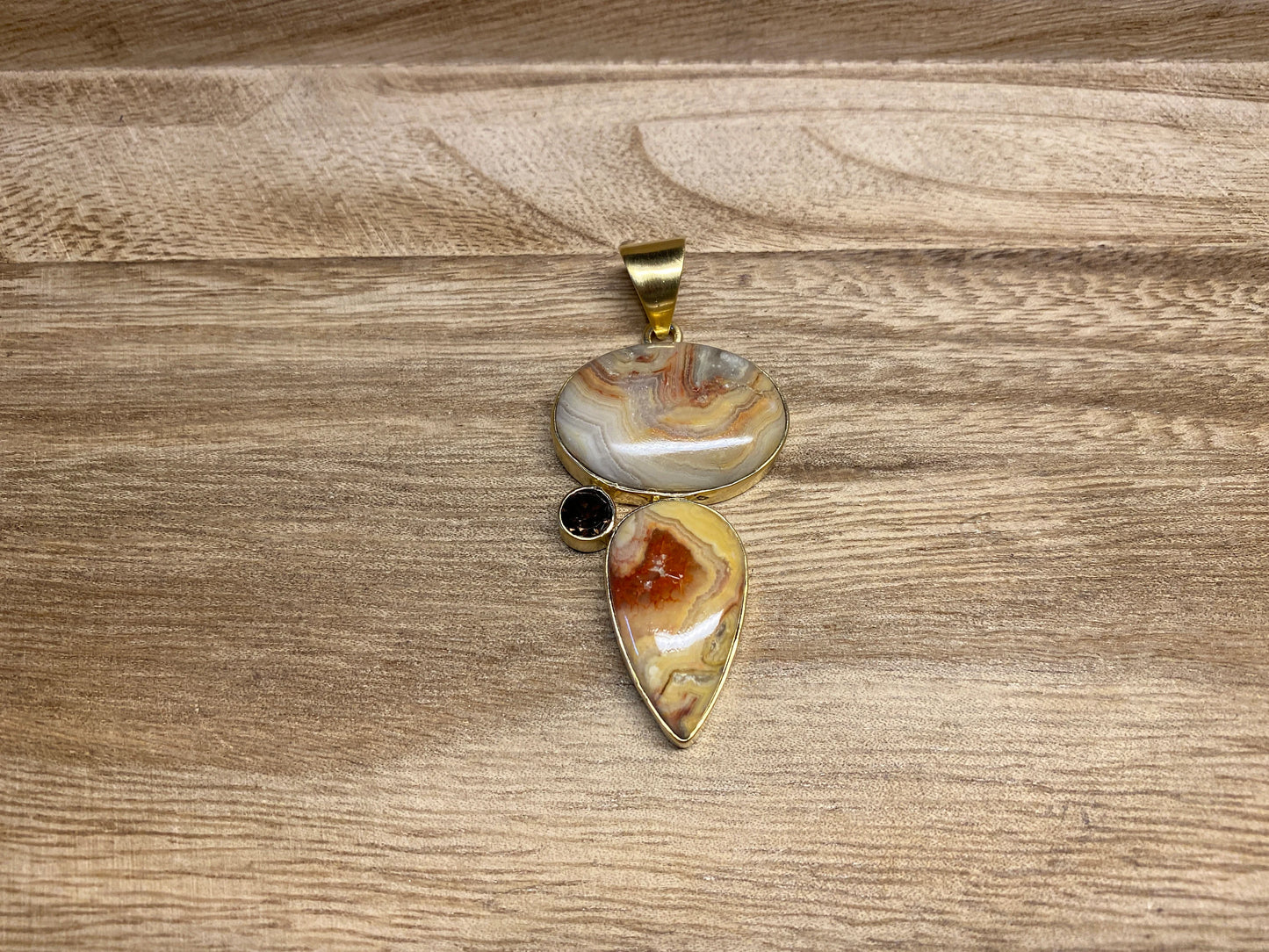 Jasper Natural Stone Pendant with Smoky Topaz Gemstone, Matte Gold Overlay, Birthstone Pendant for Necklace, Unique Designs, Wholesale Price