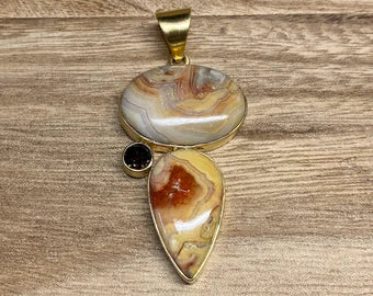 Jasper Natural Stone Pendant with Smoky Topaz Gemstone, Matte Gold Overlay, Birthstone Pendant for Necklace, Unique Designs, Wholesale Price