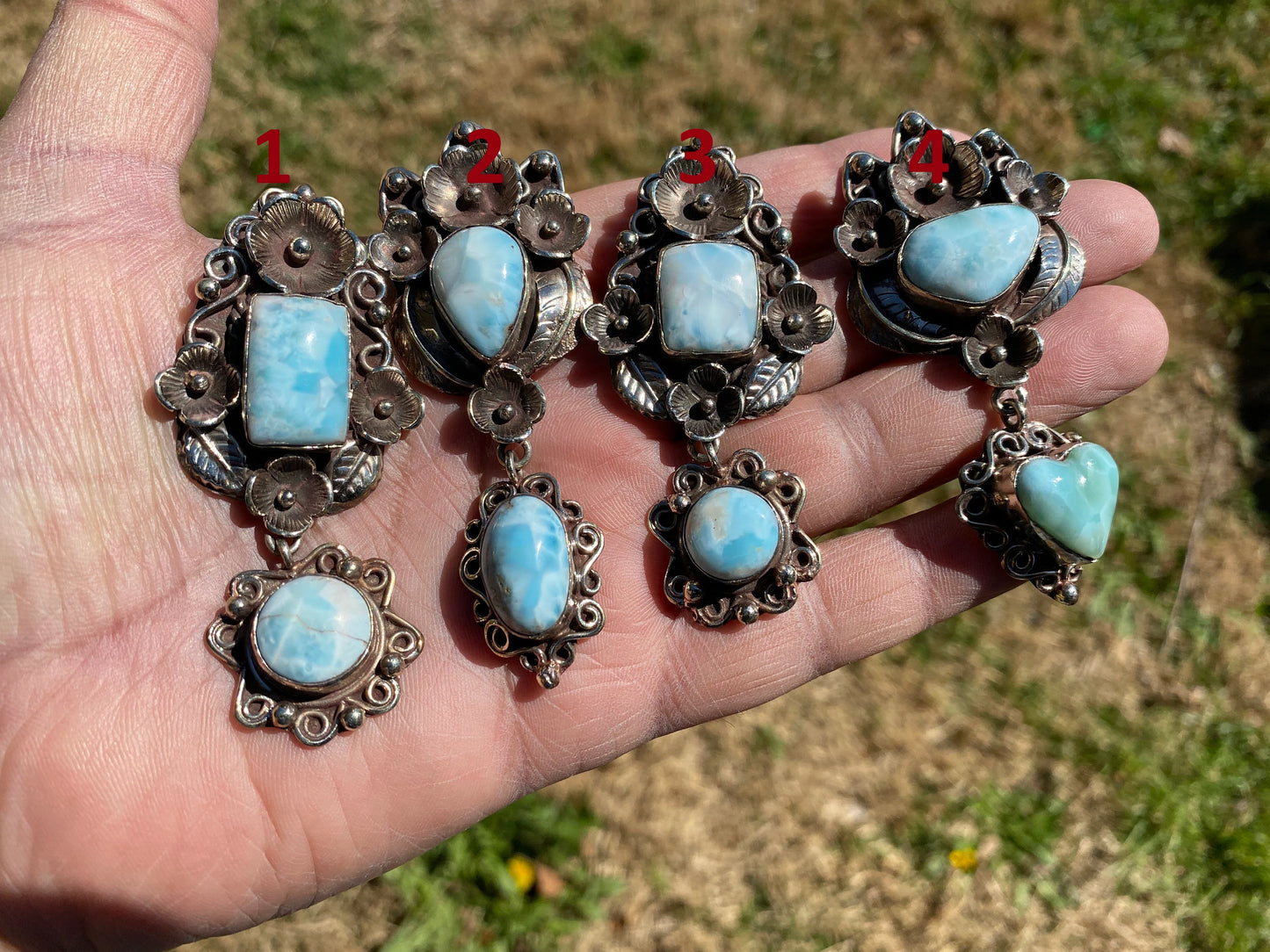 Larimar Natural Stone Tibetan Silver Pendant, Jewelry for Women, Ethnic Jewelry, Energy Stone Pendant, Birthstone, Hill Tribe Jewelry, Boho