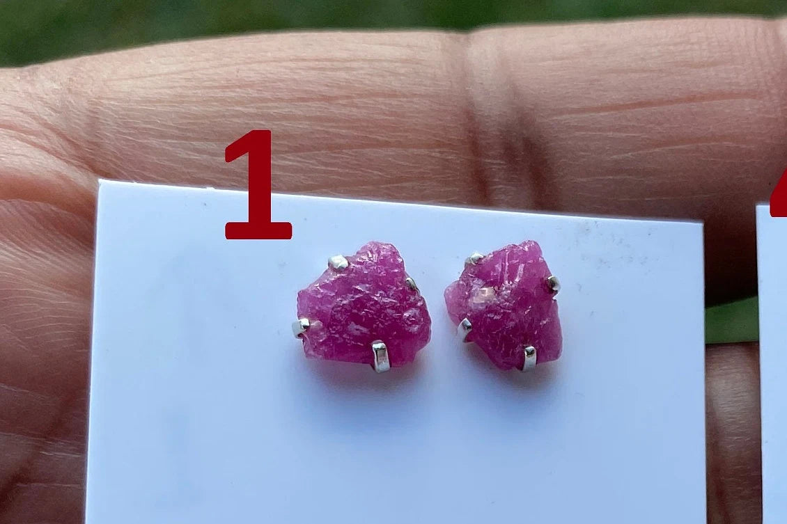 Raw Ruby Gemstone Studs Earring, Sterling Silver Earrings, July Birthstone, Rough Ruby Healing Crystal Earring, Raw Ruby Earrings For Women