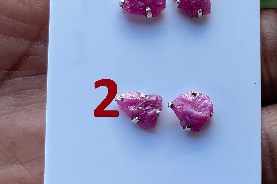 Raw Ruby Gemstone Studs Earring, Sterling Silver Earrings, July Birthstone, Rough Ruby Healing Crystal Earring, Raw Ruby Earrings For Women