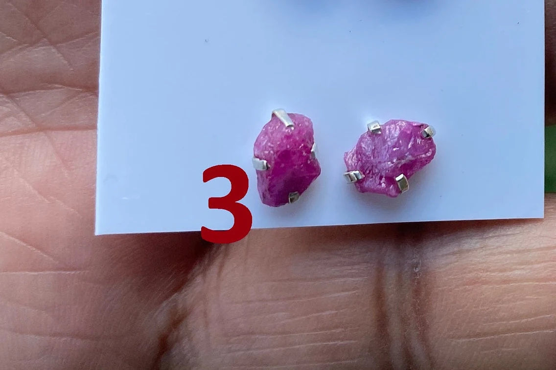 Raw Ruby Gemstone Studs Earring, Sterling Silver Earrings, July Birthstone, Rough Ruby Healing Crystal Earring, Raw Ruby Earrings For Women