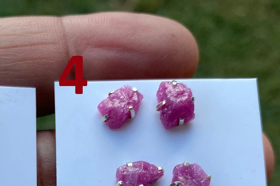 Raw Ruby Gemstone Studs Earring, Sterling Silver Earrings, July Birthstone, Rough Ruby Healing Crystal Earring, Raw Ruby Earrings For Women