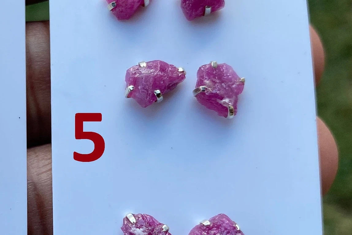 Raw Ruby Gemstone Studs Earring, Sterling Silver Earrings, July Birthstone, Rough Ruby Healing Crystal Earring, Raw Ruby Earrings For Women
