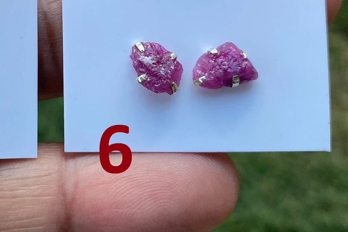 Raw Ruby Gemstone Studs Earring, Sterling Silver Earrings, July Birthstone, Rough Ruby Healing Crystal Earring, Raw Ruby Earrings For Women