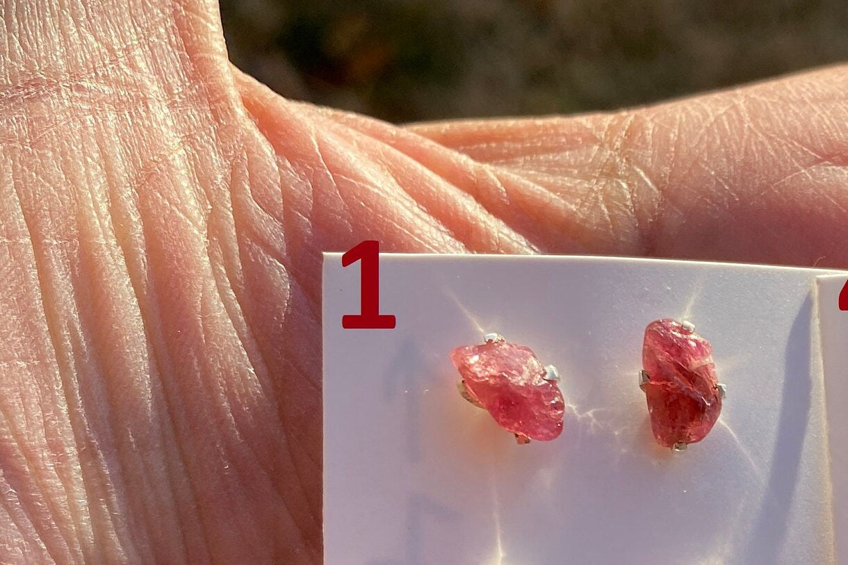 Raw Ruby Gemstone Studs Earring, Sterling Silver Earrings, July Birthstone, Rough Ruby, Healing Crystal Earring, Raw Ruby Earrings For Women